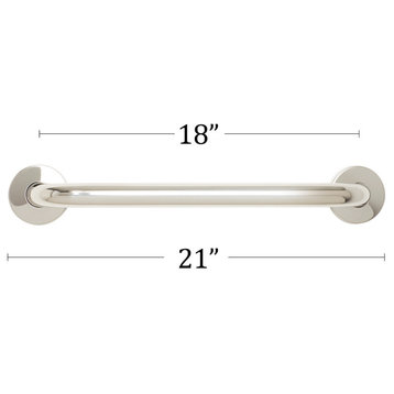 Stainless Steel Wall Mount Shower Grab Bar, 1.25" Diameter, Polished, 18"