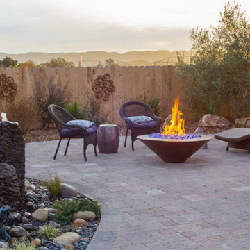 Firepit & Pavers with Fountain at Sunset, Santa Maria CA