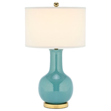 Safavieh White Ceramic Paris Lamp, Light Blue