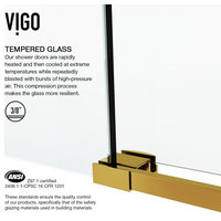 VIGO Elan 60" to 64" W x 74" H Frameless Sliding Shower Door, Matte Gold, Clear Glass