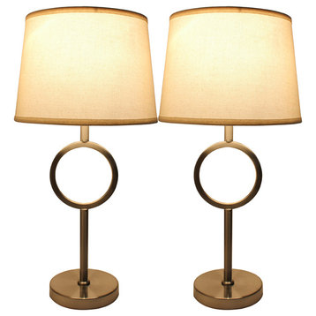 Urbanest Set of 2 Madison Table Lamps, Brushed Nickel With Cream Shades