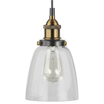 Fiorentino Industrial Pendant Lamp, Glass Shade, Antique Brass, Fixture Only