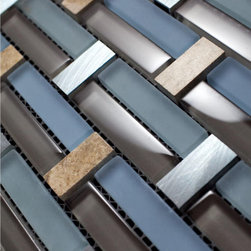 Glossy Blue and Brown & Beige Marble & Silver Aliminum Authentic Glass Mosaic Ti - Home Accessories & Decor