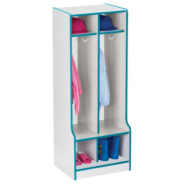Rainbow Accents 2 Section Coat Locker with Step - Teal