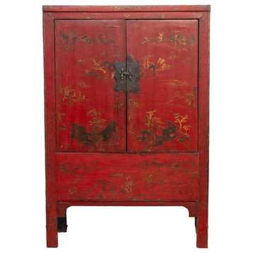 Mid 19th Century Red and Gilt Chinoiserie Armoire