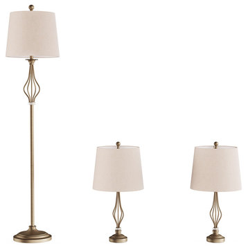 Lavish Home Set of 3 Modern Curved Openwork Lamps