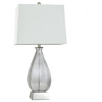StyleCraft - Dimpled Table Lamp Colored Glass, Aged Brass Accents White Shade, Grey - Create the perfect ambiance in your home with this stunning smoke grey dimpled glass table lamp. This brilliant table lamp is sure to bring style and design into your space easily elevating your home. This piece features a three-way switch for adjustable brightness and an off-white linen shade.