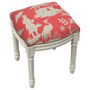 Chinoiserie Linen Upholstered Vanity Stool With Nailheads, Coral Red