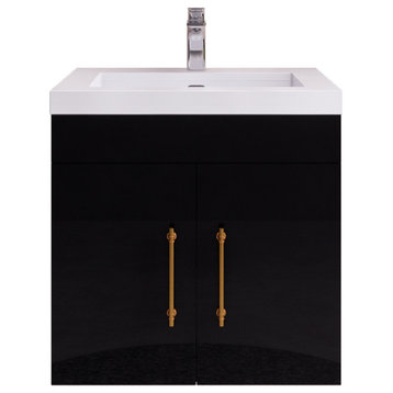 Rosa 24" Wall Mounted Vanity with Reinforced Acrylic Sink, High Gloss Black