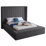 Meridian Furniture - Kiki Velvet Bed, Gray, Full - Make a bold statement in your bedroom with this stunning Kiki grey velvet full bed. Its grey velvet design with channel tufting gives it a chic, textured appearance that's both comfortable and dramatic. This full size bed features storage rails along its full slats frame, making it the perfect solution for individuals in limited sleeping spaces. Its width of 85.5 inches, depth of 94 inches, and height of 65 inches offers ample room to sleep without being cramped.