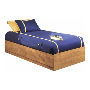 Twin Size Platform Bed With 3 Storage Drawers In Black Finish