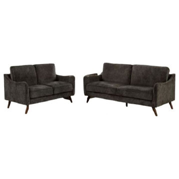 Naha Mid Century Style 2 Pieces Sofa & Loveseat Set in Dark Gray Chenille