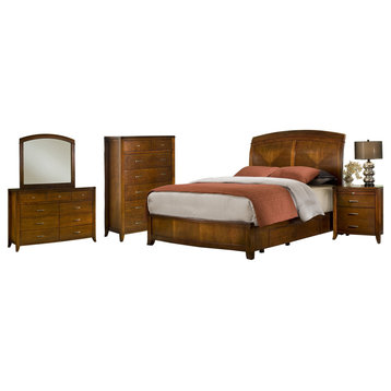 Viven 5PC E King Storage Bed, Nightstand, Dresser, Mirror, Chest Spice