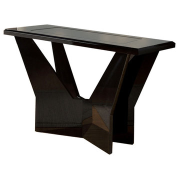 Pera 47" Sofa Console Table, Glass Insert Surface, Geometric, Black