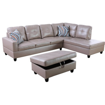 Lifestyle Furniture Biscuits Right-Facing Sectional & Ottoman in Silver/Gold