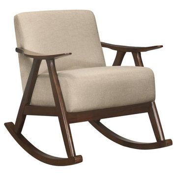 Pemberly Row Mid-Century Fabric Rocking Chair in Dark Walnut/Light Brown