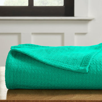 100% Cotton Waffle Stitch Blanket Bed Throw, Ginger, Twin
