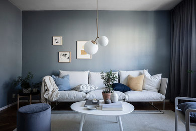 This is an example of a mid-sized scandinavian enclosed living room in Gothenburg with grey walls.