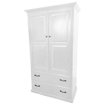 Double Wide Traditional Wardrobe, Bright White, With Adjustable Shelves