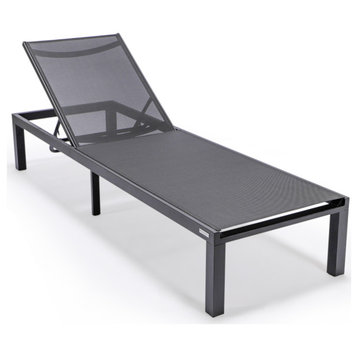 LeisureMod Marlin Patio Chaise Lounge Chair With Black Frame, Black