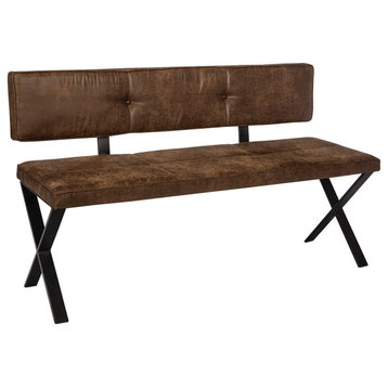 Coaster Sherman Upholstered Dining Bench in Antique Brown and Matte Black