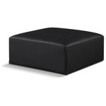 Meridian Furniture - Cube Upholstered Modular Component, Black, Vegan Leather, Ottoman - Elevate your space with the luxurious Cube Vegan Leather Ottoman. This ottoman exudes modern elegance, charm, and comfort making it a perfect addition to any contemporary living space. Its clean lines and cube shape are reminiscent of minimalist design, while the plush black vegan leather upholstery adds a touch of luxury and sophistication. The chair's versatile construction and geometric aesthetic seamlessly integrate into various design styles, from sleek living rooms to chic home offices, embodying the essence of modern design and creating a sense of order and tranquility in your space.