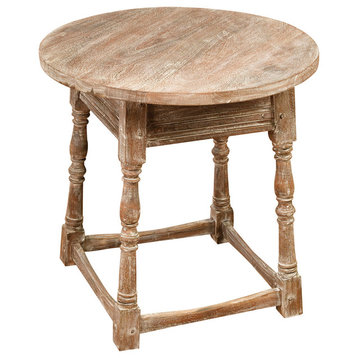 Round Top Cambridge End Table, Weathered Sand Finish