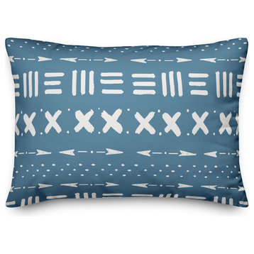 Cool Blue Tribal Pattern  Outdoor Throw Pillow, 14x20