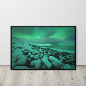 Aurora Borealis Over Ocean in Teriberka Coastal Wall Art Prints