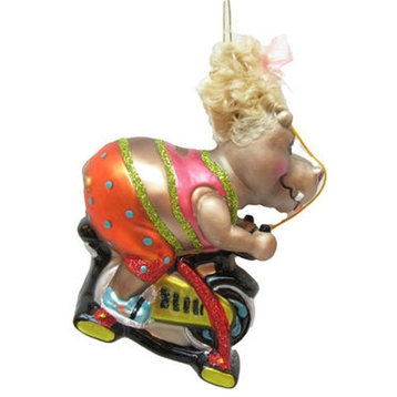 December Diamonds Blonde Hippo Working Out Christmas Holiday Ornament Glass