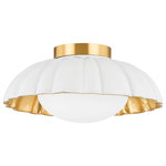 Mitzi - Penelope 1-Light Flush Mount, Aged Brass - Penelope stands out as a flush mount with flare. The fluted ceramic shade is simply divine  featuring a vintage gold leaf interior that lends an earthiness to the design. An opaque shade houses a single light source  diffusing the light naturally.