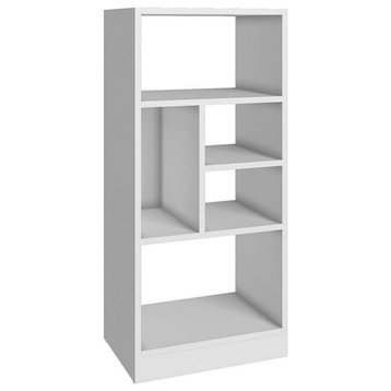 Bowery Hill Rectangular 5-Shelf Modern Wood High Bookcase in White