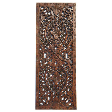 Floral Wood Carved Wall Panel Wall HangingLarge Wood Wall Plaque 35.5"x13.5"