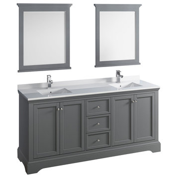 Fresca Windsor 72" Gray Textured Double Sink Vanity With Mirrors