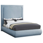 Meridian Furniture - Brooke Linen Textured Fabric Upholstered Bed, Sky Blue, King - Sleep like royalty when you're snoozing in this Brooke linen textured fabric bed. The big attraction here is super high headboard that towers over your sleeping space, adding elegance and refinement with every inch. A padded surface on the headboard gives you a comfortable spot for reading or watching TV before bed. Both the base and the headboard feature rich light blue linen textured fabric upholstery for a lavish look that wows from every angle.