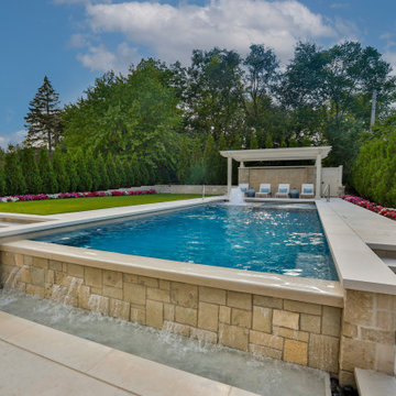 Hinsdale, IL Rectilinear Pool with Hot Tub Inside and Infinity Edge