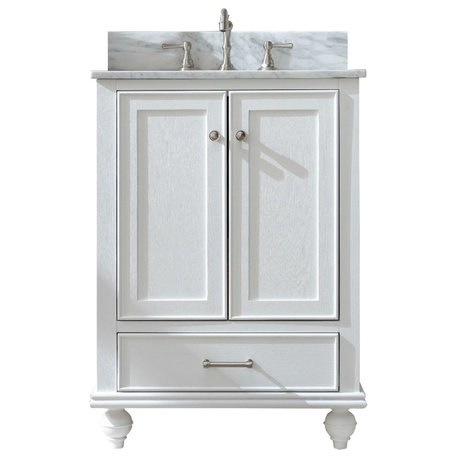 Melissa 24" Bathroom Vanity, Grain White, Cararra White Marble