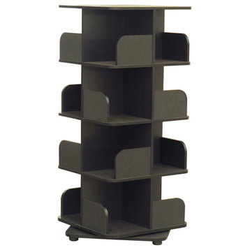 Oneonta Revolving Bookcase Tower Display Unit, Wood, Black, 4 Tier