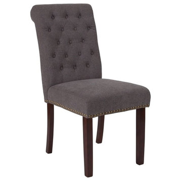 HERCULES Series Dark Gray Fabric Parsons Chair-Rolled Back, Walnut Finish