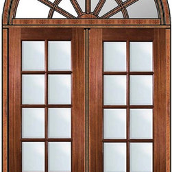 Prehung Patio Transom Double Door 96 Mahogany 3/4 Lite 8 Lite - Patio Doors