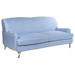 StyleCraft - Dann Foley Sofa Chambray Blue Upholstery Natural Finish - Luxurious and comfortable, the StyleCraft Dann Foley sofa will quickly become your favorite resting spot. This stylishly modern indoor sofa is crafted with a strong wooden frame and upholstered linen fabric. This couch comfortably sits two people.