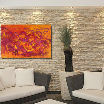 36" x 24" Autumn Leaves by Preethi: Original Large Modern Painting