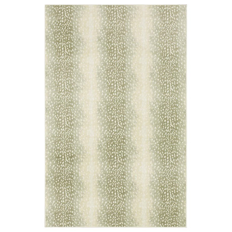 Farmhouse Area Rug, Antelope Patterned Polyester With Rectangular Shape, Cream