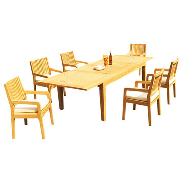 7-Piece Outdoor Teak Dining Set: 122" Ext Rectangle Table, 6 Maldives Arm Chairs