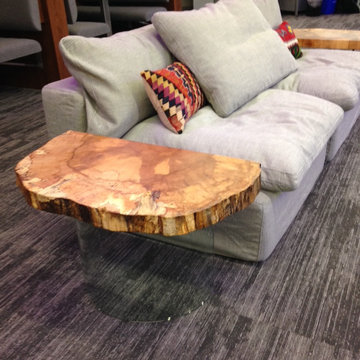 Maple Cross Section Coffee Table w/ Curved Glass Support