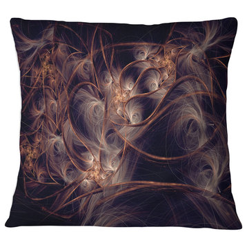 Dark Golden Digital Art Fractal Flower Floral Throw Pillow, 18"x18"