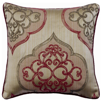 Designer 24"x24" Burgundy Jacquard Silk Pillow Covers, Berry Damask Galore