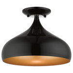 Livex Lighting - Livex Lighting 1 Light Shiny Black Semi-Flush Mount - The modern, minimal Amador teardrop flush mount features a shiny black finish shade with a gold finish inside. Polished chrome finish accents complete the look.