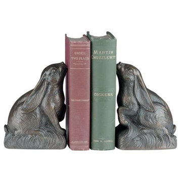 Bookends Bookend TRADITIONAL Lodge Sitting Rabbit Resin Hand-Cast