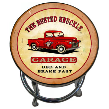 Busted Knuckle Garage Stool, Pickup Truck Graphic, Swivel